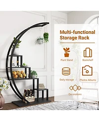 homfan 44"H Round Plant Stand with Steel Frame and Engineered Wood Shelves, Tiered Flower Shelf for Patio Garden Living Room