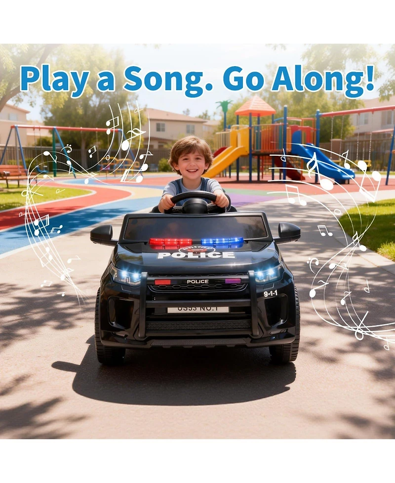 homfan 38.6 x 19.9 11.4 Inch Kids Police Ride On Car Electric Battery Powered Toy Vehicle 3 mph with Remote for Outdoor Play