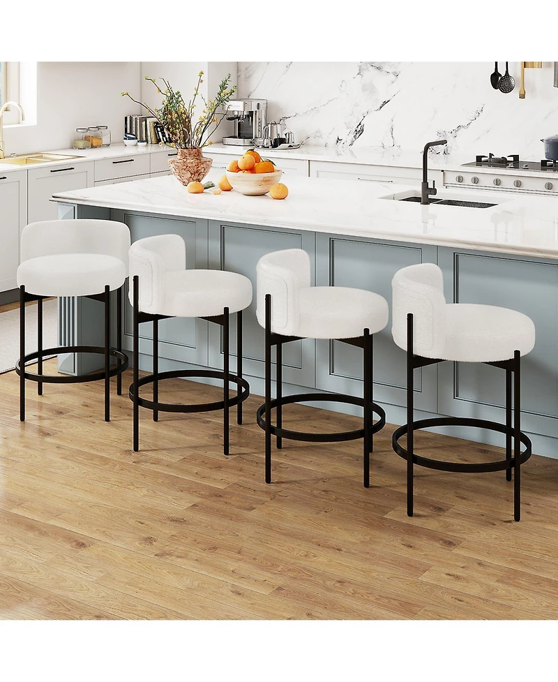 Slickblue Upholstered Boucle Counter Stools Set of 4 with Comfortable Curved Back