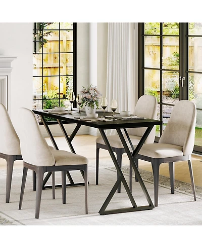 homfan Industrial Rectangular Dining Table for 4, 55" Waterproof Wooden Top, Heavy Duty Metal Frame, Space-Saving Kitchen and Room