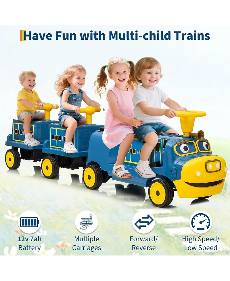 homfan 22.2x14.6x19.3 Licensed Chuggington Toy Train 12V Kids Battery Powered Ride-On, Music and Sounds, for Outdoor Fun