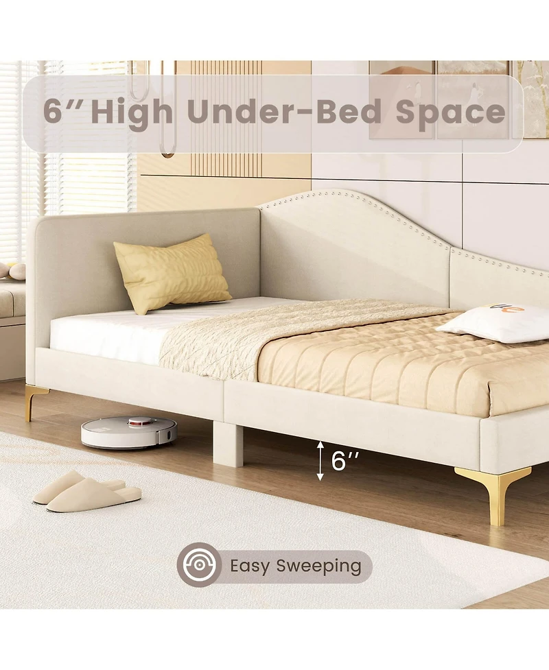 Costway Twin Size Upholstered Daybed Rivet-Tufted Platform Bed with Metal Legs