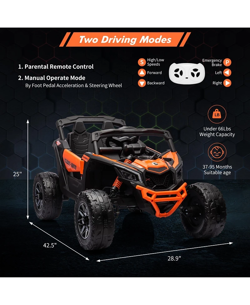 homfan Licensed All-Terrain Electric Ride-On Utv, Off-Road Toy Car with Remote Control, Large Seat, Led Lights, Fun for Boys and Girls