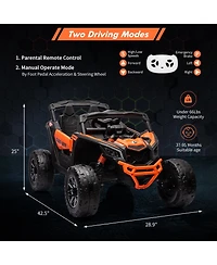 homfan Licensed All-Terrain Electric Ride-On Utv, Off-Road Toy Car with Remote Control, Large Seat, Led Lights, Fun for Boys and Girls