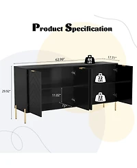 Clihome Storage Cabinet with 4 Doors, 63 Inch Monden Accent Adjustable Shelf, Free-Standing Sideboard