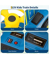 homfan 12V 2-Seater Electric Ride-On Train for Kids, Adjustable Seat, Storage Compartment, Music, Battery Powered Toddler Car