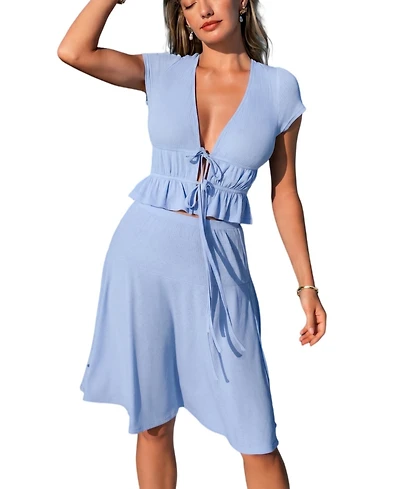 Cupshe Women's Just a Little Extra Blue 2-Piece Set