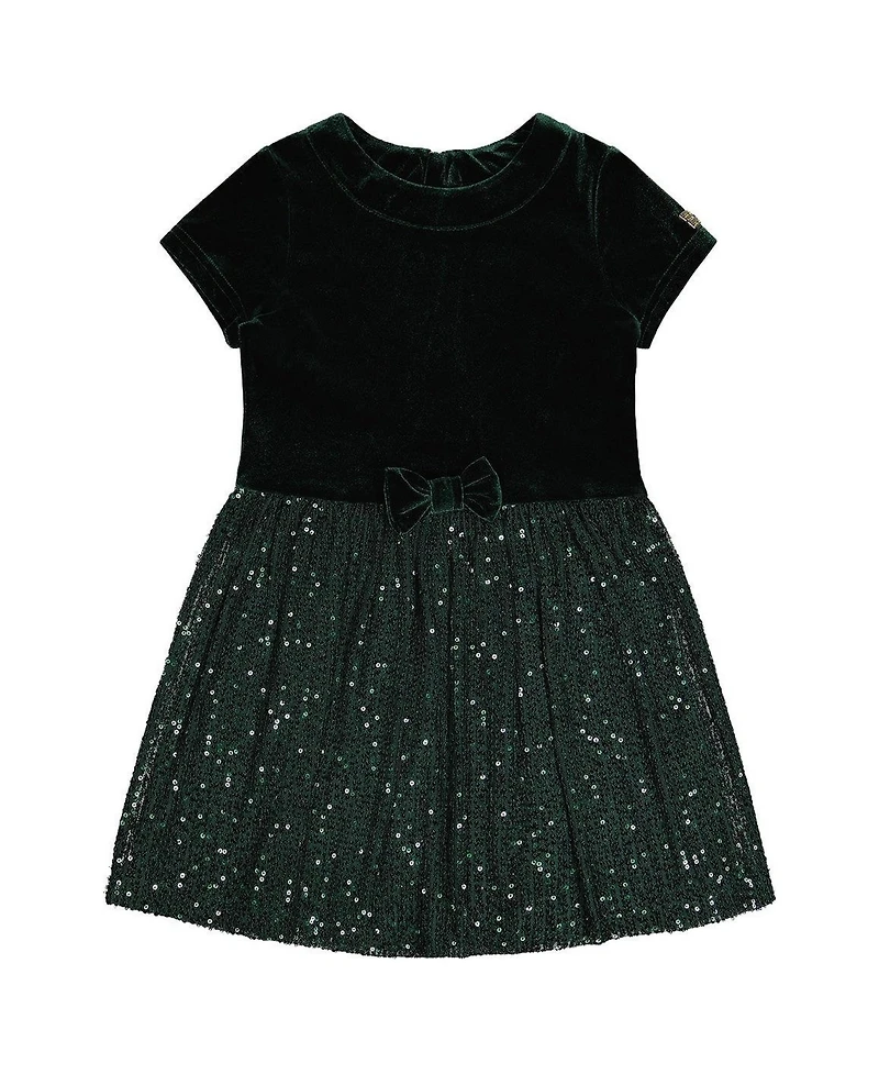 Deux par Toddler Girls (2T-5T) Bi-Material Short Sleeve Dress with Glittering Skirt