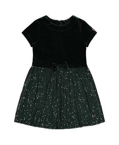 Deux par Toddler Girls (2T-5T) Bi-Material Short Sleeve Dress with Glittering Skirt