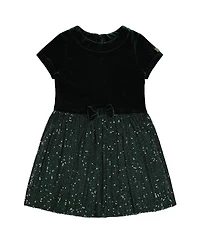 Deux par Toddler Girls (2T-5T) Bi-Material Short Sleeve Dress with Glittering Skirt
