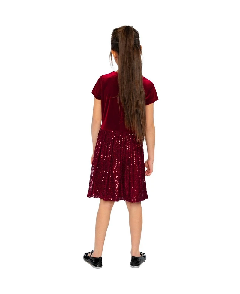 Deux par Kids & Baby Toddler Girl 2T- 5T Bi-Material Short Sleeve Dress with Glittering Skirt