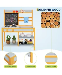 homfan 28.7 x 16.1 x 36.2 Inch Outdoor Kids Play Kitchen, Fir Wood Pretend Cooking Toy Set for Backyard Garden, Ages 3-8