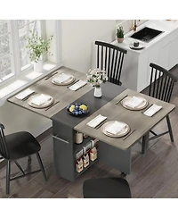 homfan Folding Dining Table with Storage Shelf, Drop Leaf Kitchen Table on Wheels, Space Saving Farmhouse Table for Small Spaces