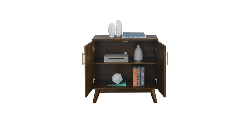 Flynama Fluted Sideboard Cabinet with Adjustable Shelves and Wood Legs Walnut Storage