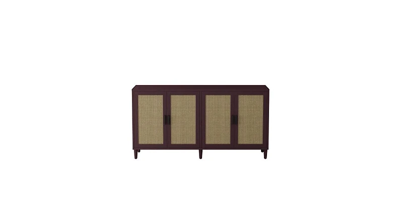 flynama 70 Inch Rattan Four-Door Sideboard Mdf Solid Wood Leg Adjustable Shelf Easy Assembly Home Storage Cabinet