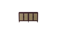 flynama 70 Inch Rattan Four-Door Sideboard Mdf Solid Wood Leg Adjustable Shelf Easy Assembly Home Storage Cabinet