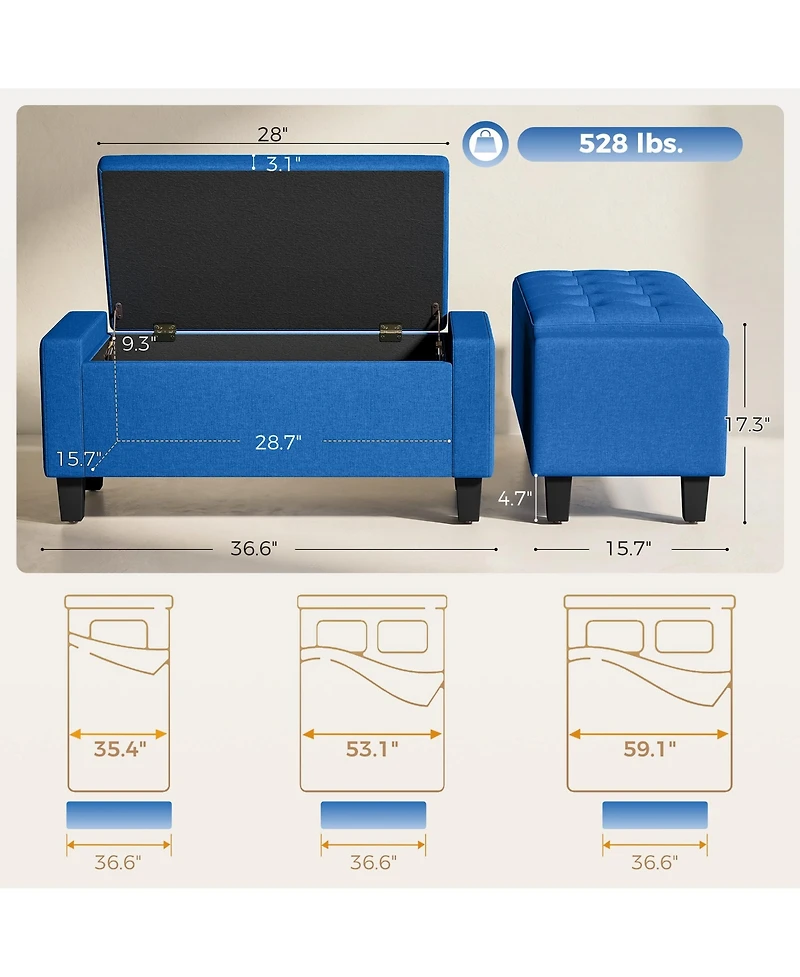Homcom Storage Ottoman with Tufted Armrests