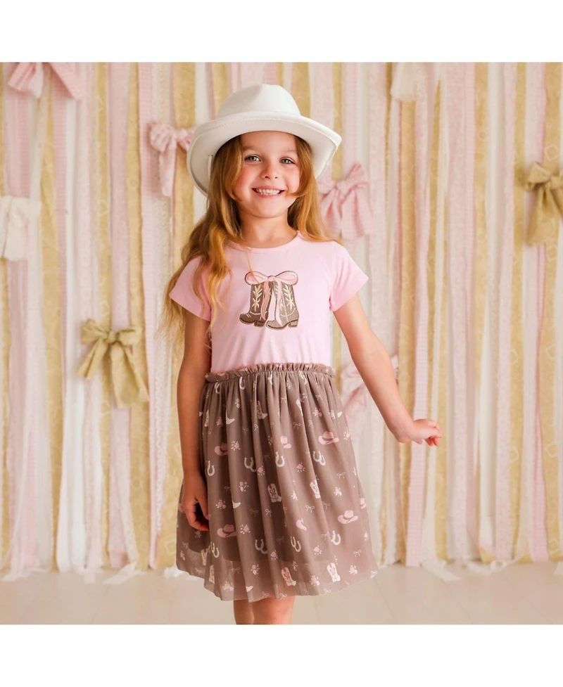 Sweet Wink Girls' (6-8) Howdy Darling Western Short Sleeve Tutu Dress