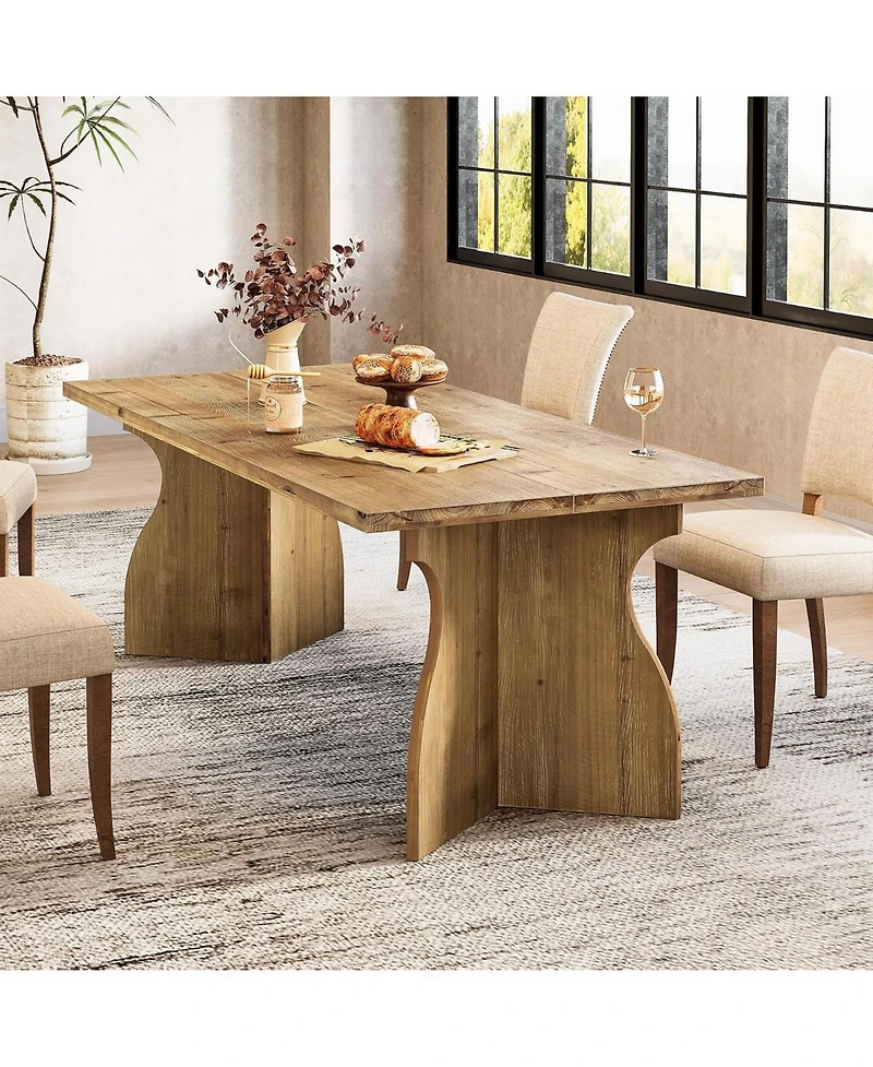 Tribesigns 63-Inch Solid Wood Dining Table for 4-6, Farmhouse Rectangular Kitchen Table with Heavy-Duty Pedestal Base