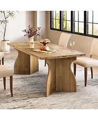 Tribesigns 63-Inch Solid Wood Dining Table for 4-6, Farmhouse Rectangular Kitchen Table with Heavy-Duty Pedestal Base