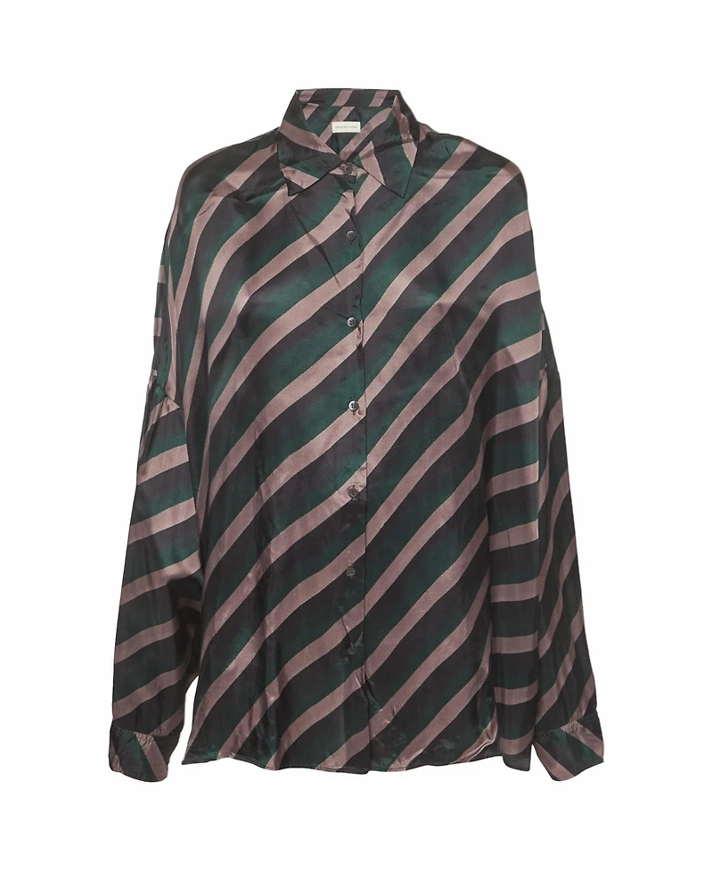 Pre-Owned Dries Van Noten Women's Oversized Diagonal Stripe Satin Shirt