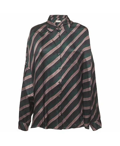 Pre-Owned Dries Van Noten Women's Oversized Diagonal Stripe Satin Shirt