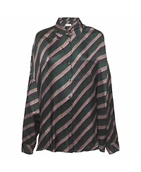 Pre-Owned Dries Van Noten Women's Oversized Diagonal Stripe Satin Shirt
