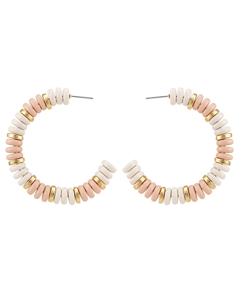 Guess Gold-Tone White & Pink Stone Hoop Earrings