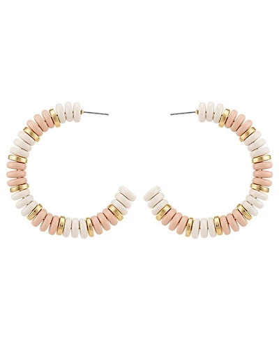 Guess Gold-Tone White & Pink Stone Hoop Earrings