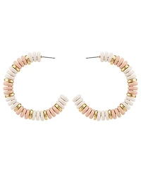 Guess Gold-Tone White & Pink Stone Hoop Earrings