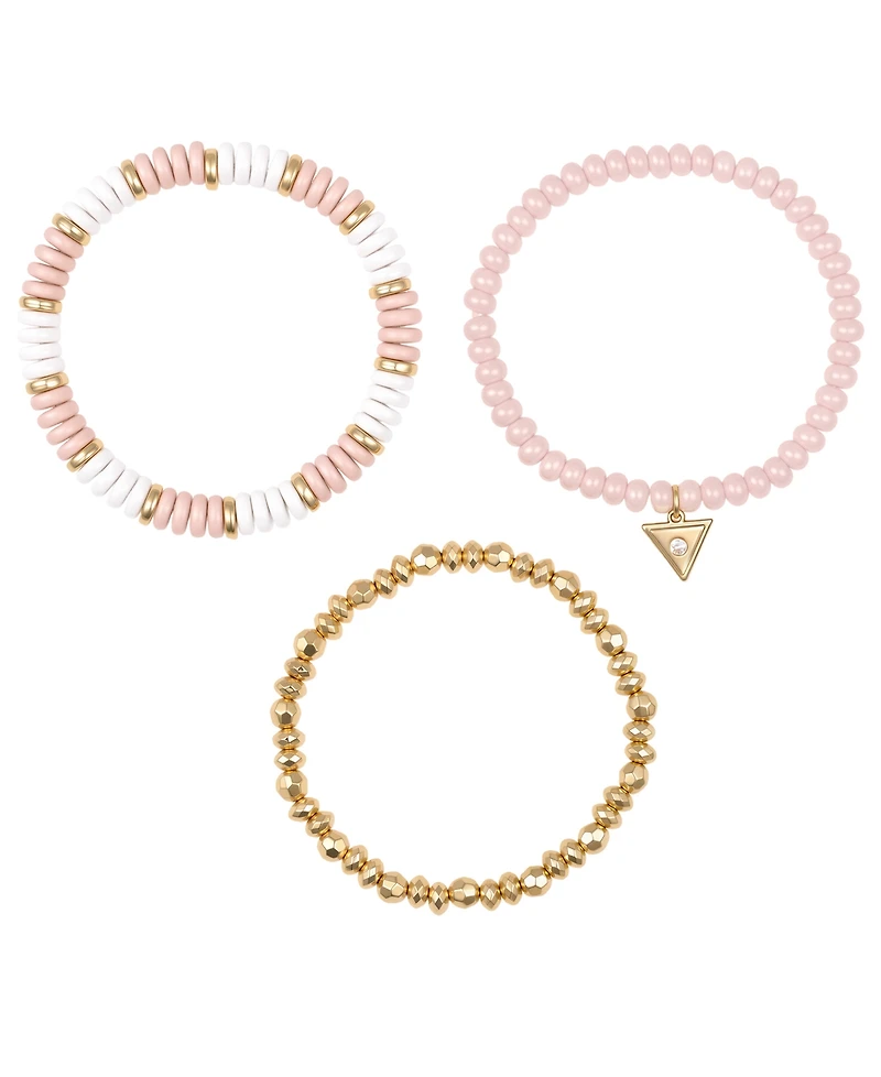 Guess Gold-Tone Rose Quartz Stone Stretch Bracelet, 3-Piece Set