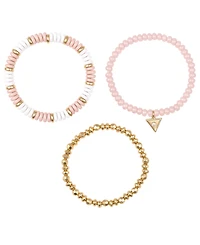 Guess Gold-Tone Rose Quartz Stone Stretch Bracelet, 3-Piece Set