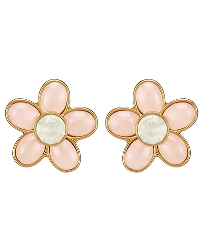 Guess Gold-Tone Rose Quartz & White Opal Stone Floral Stud Earrings