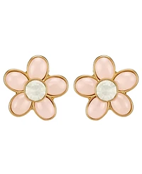 Guess Gold-Tone Rose Quartz & White Opal Stone Floral Stud Earrings