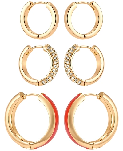 Guess Gold-Tone Crystal Stone Hoop Earrings, 3-Piece Set