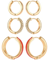 Guess Gold-Tone Crystal Stone Hoop Earrings, 3-Piece Set