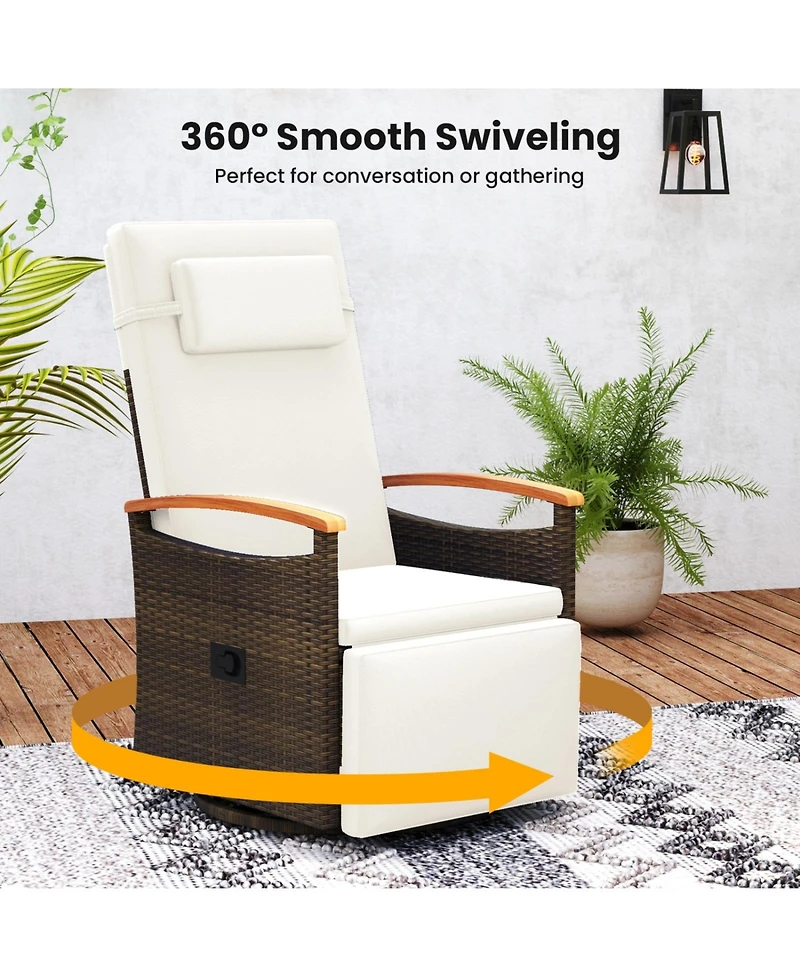 Sugift Set of 2 Patio Rattan 360 Swivel Recliner Chairs with Side Tables and Footrests