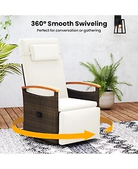 Sugift Set of 2 Patio Rattan 360 Swivel Recliner Chairs with Side Tables and Footrests