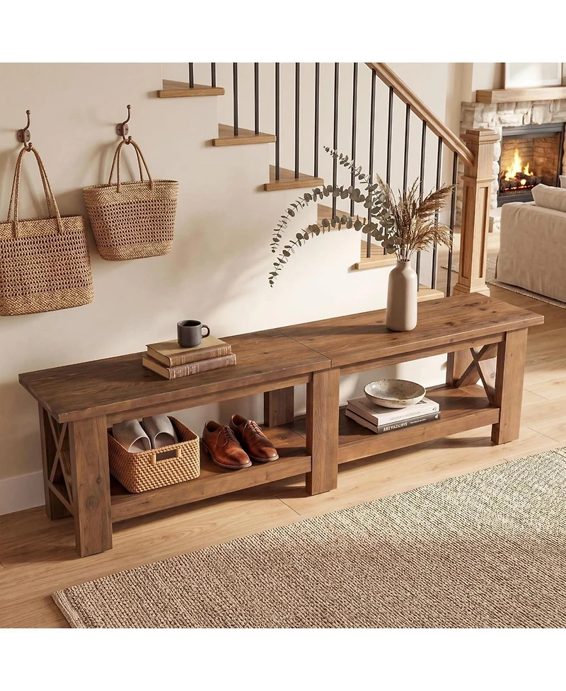 Tribesigns 70.87" Solid Wood Entryway Shoe Bench, Extra Long Farmhouse Entryway Bench with Storage for Hallway, End of Bed