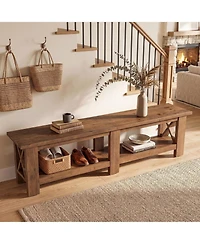 Tribesigns 70.87" Solid Wood Entryway Shoe Bench, Extra Long Farmhouse Entryway Bench with Storage for Hallway, End of Bed