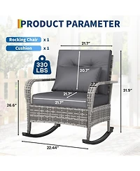 gaomon Outdoor Wicker Rocking Chair Rattan Rocker with Thick Cushion and High Back, All-Weather Patio Chair for Porch, Patio and Garden