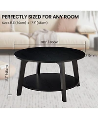 homfan Round Coffee Table with Storage, 2-Tier Modern Circle Accent Table