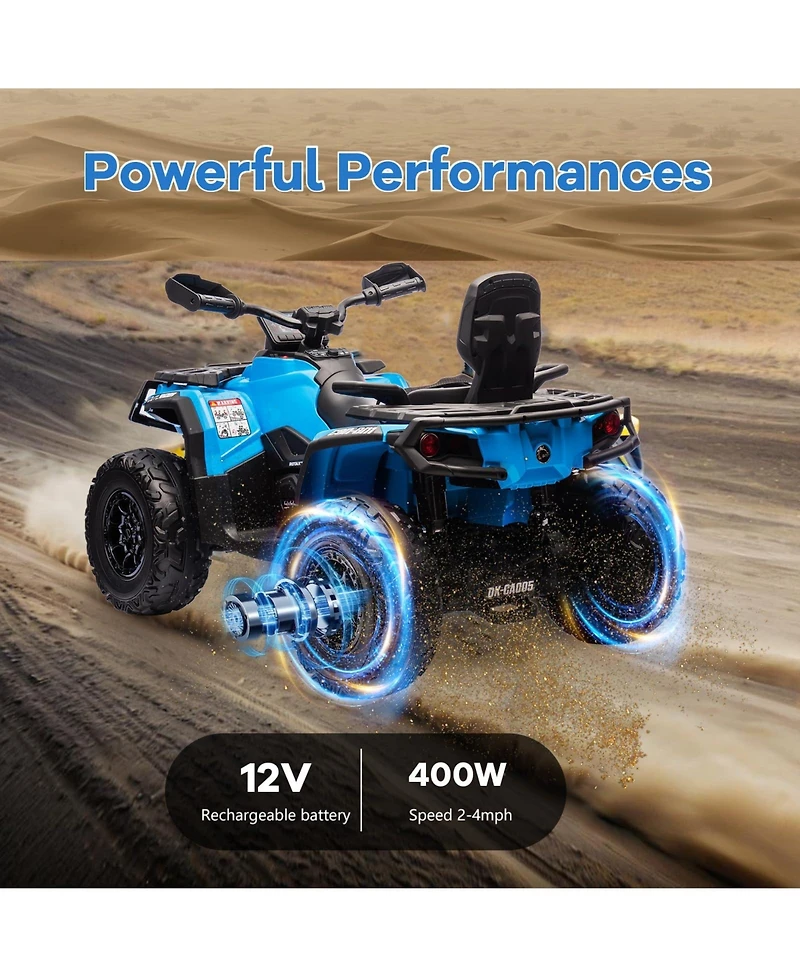 homfan 12V 2-Seater Atv Ride-On, 4-Wheeler with Led Lights, Wireless Music, Usb, Spring Suspension, Remote Control, 2 Speeds for Ages 3-8