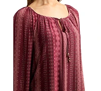 Bcx Juniors' Printed Mesh Smocked-Sleeve Peasant Top