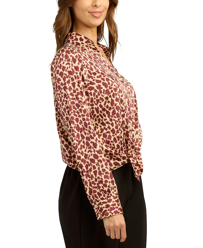 Bcx Juniors' Printed Satin Collared Button-Up Shirt