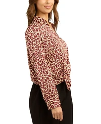 Bcx Juniors' Printed Satin Collared Button-Up Shirt