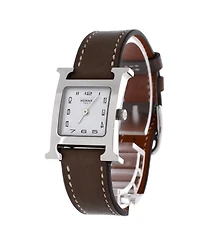 Pre-Owned Hermes Heure H Quartz Watch in Stainless Steel and Leather 21mm