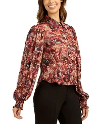 Bcx Juniors' Satin Stripe Lurex Collared Button-Up Shirt