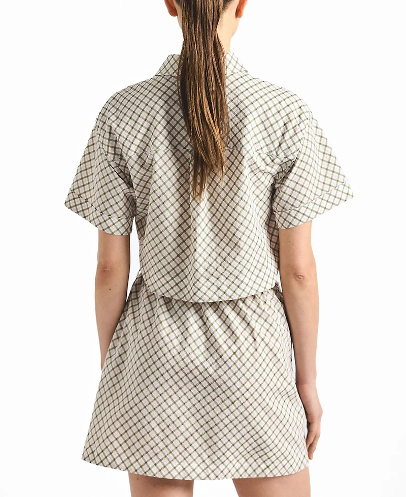 Derek Lam 10 Crosby Women's Delaney Mini Check Shirting Open Back Dress