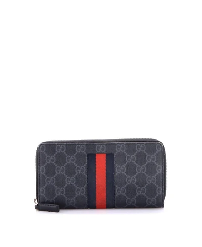 Pre-Owned Gucci Web Zip Around Wallet Gg Coated Canvas